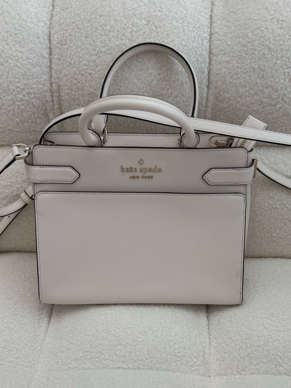 Like New! Kate Spade New York Cream Structured Satchel Crossbody Bag
